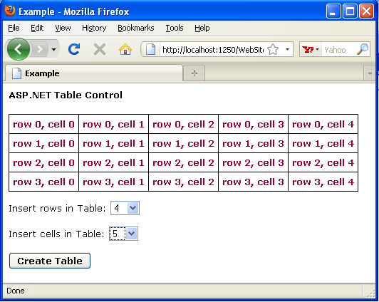 Using Table Control in ASP NET