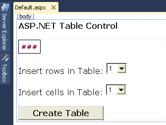 Using Table Control in ASP NET