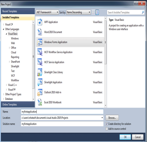 Create a windows forms application in 