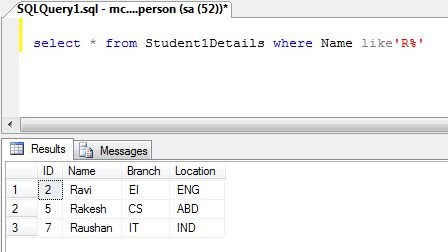 sql starts with character